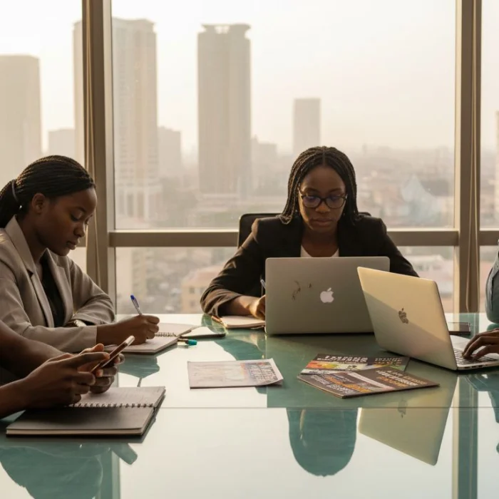 Young Nigerian professionals collaborate in office