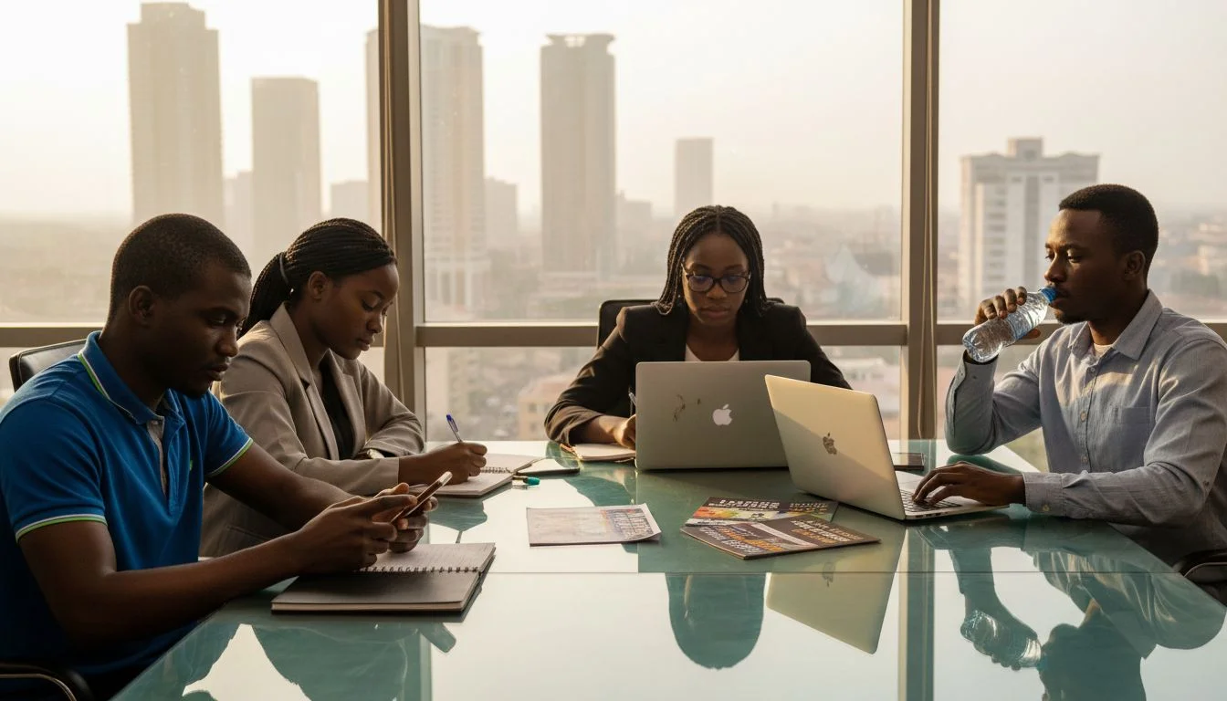 Young Nigerian professionals collaborate in office