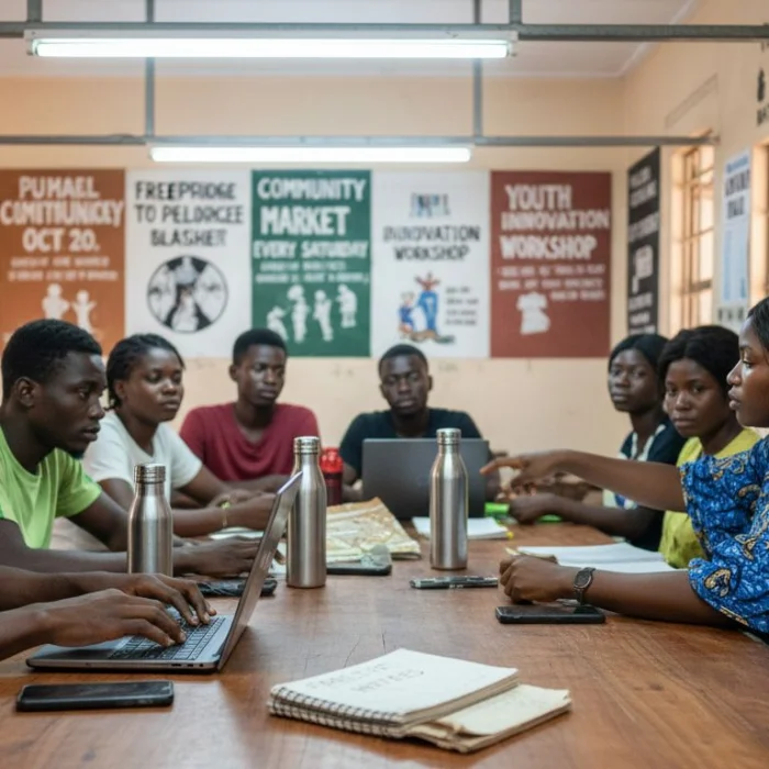 Nigerian youth collaborating in community center