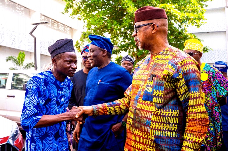 Governor Dapo Abiodun congratulating Mr. Francis Taiwo Solanke