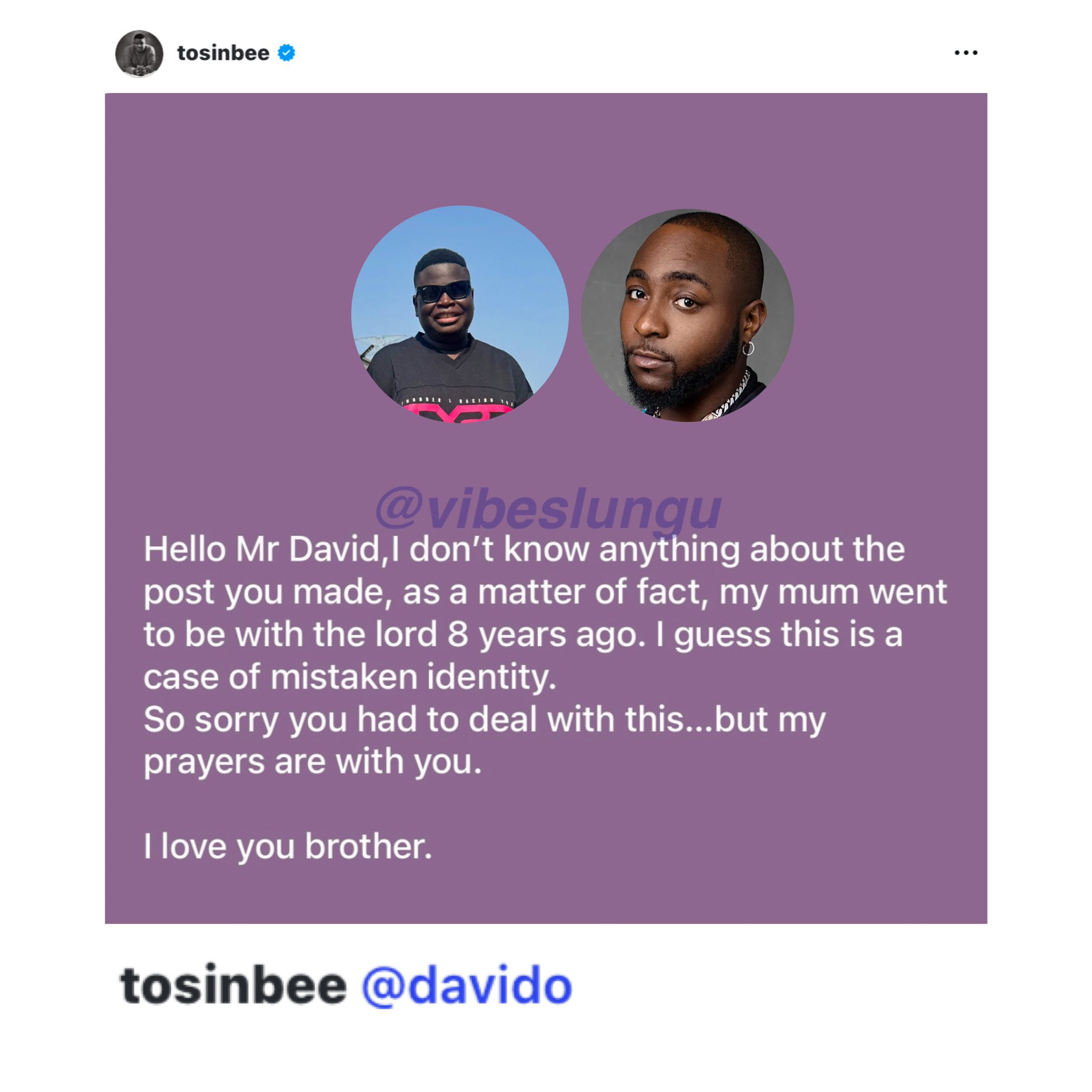 Gospel singer Tosinbee clears the air after Davido’s call-out, says it’s a case