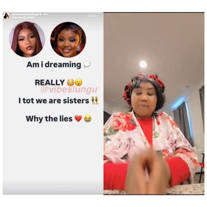 “I thought we were sisters”  — Destiny Etiko reacts after Ekene Umenwa allegedly