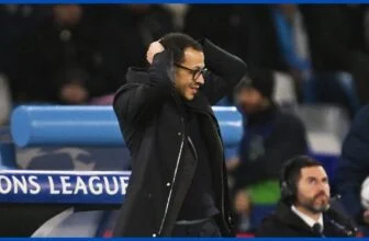 Liam Rosenior reacts on the touchline against Napoli.