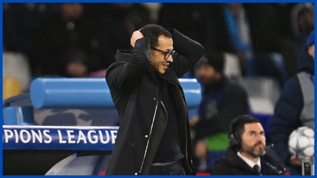 Liam Rosenior reacts on the touchline against Napoli.