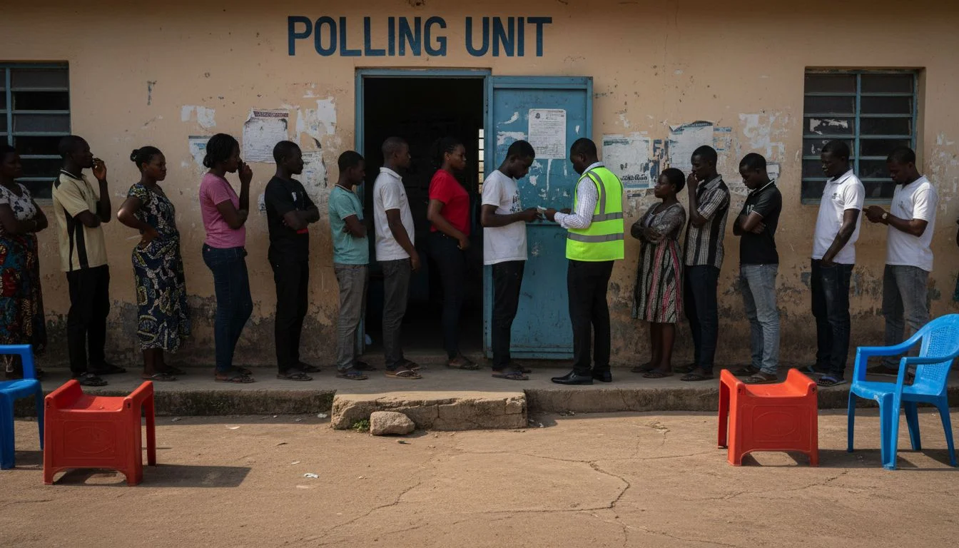 Nigerian voters waiting outside polling station