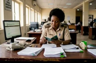 Immigration officer reviews Nigerian visa forms