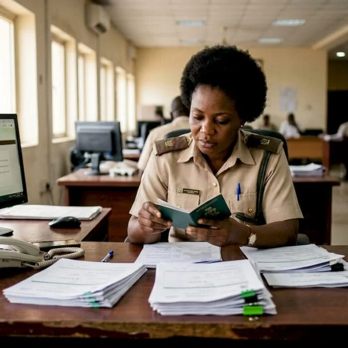 Immigration officer reviews Nigerian visa forms