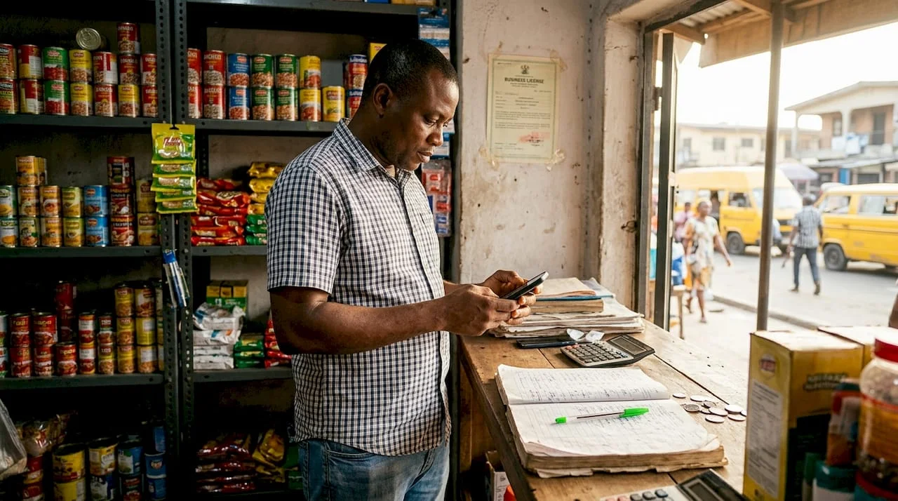 How Microfinance Drives Economic Growth in Nigeria 1 Shop owner checks digital microfinance application