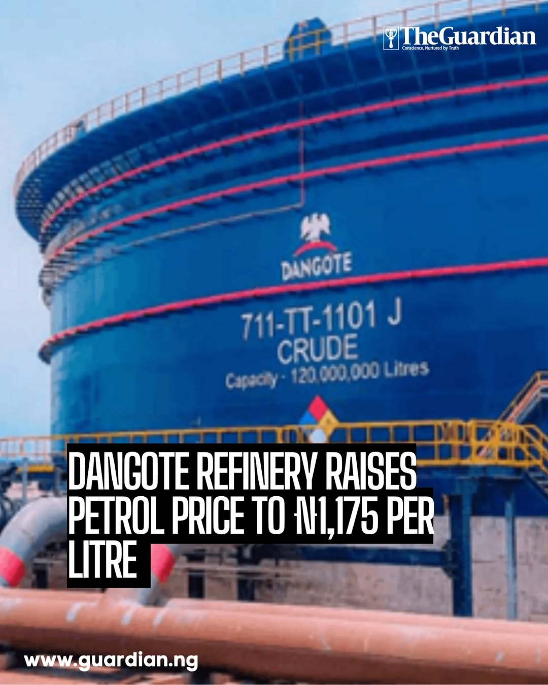 The Dangote Petroleum Refinery has raised the ex-depot price of Premium Motor Sp