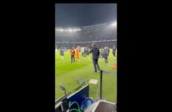 Filip Jorgensen walks off the pitch against PSG.