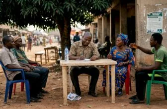 Nigerian leader meeting with local community outdoors