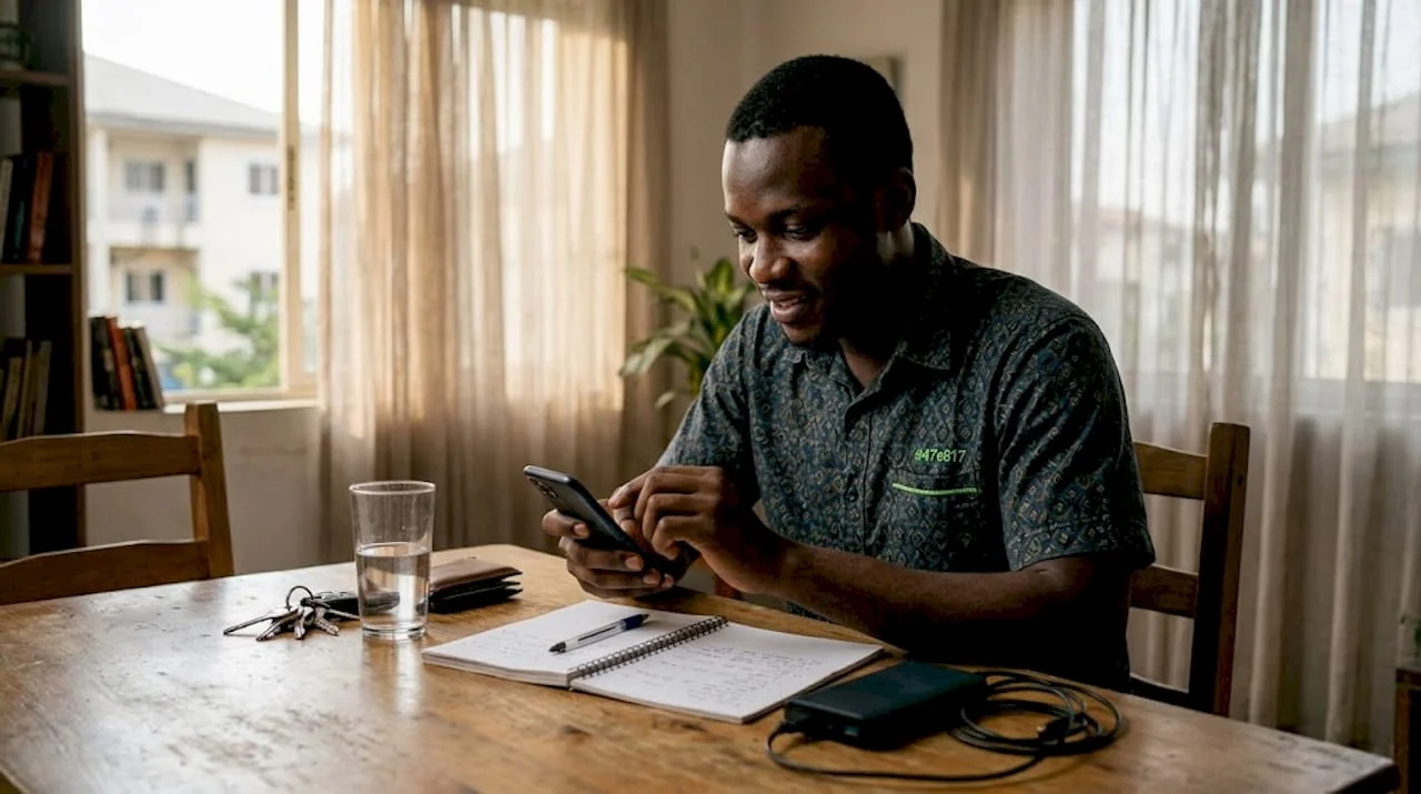 Young Nigerian man checks phone for security