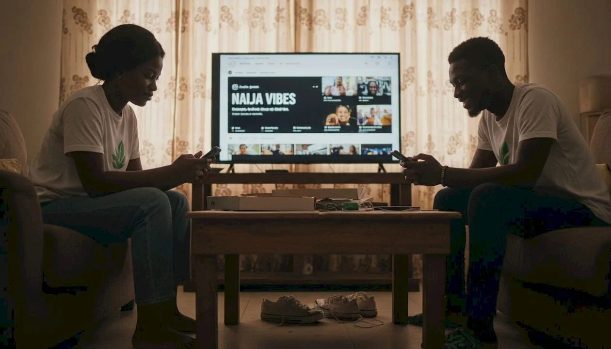 Young Nigerians on phones sharing content