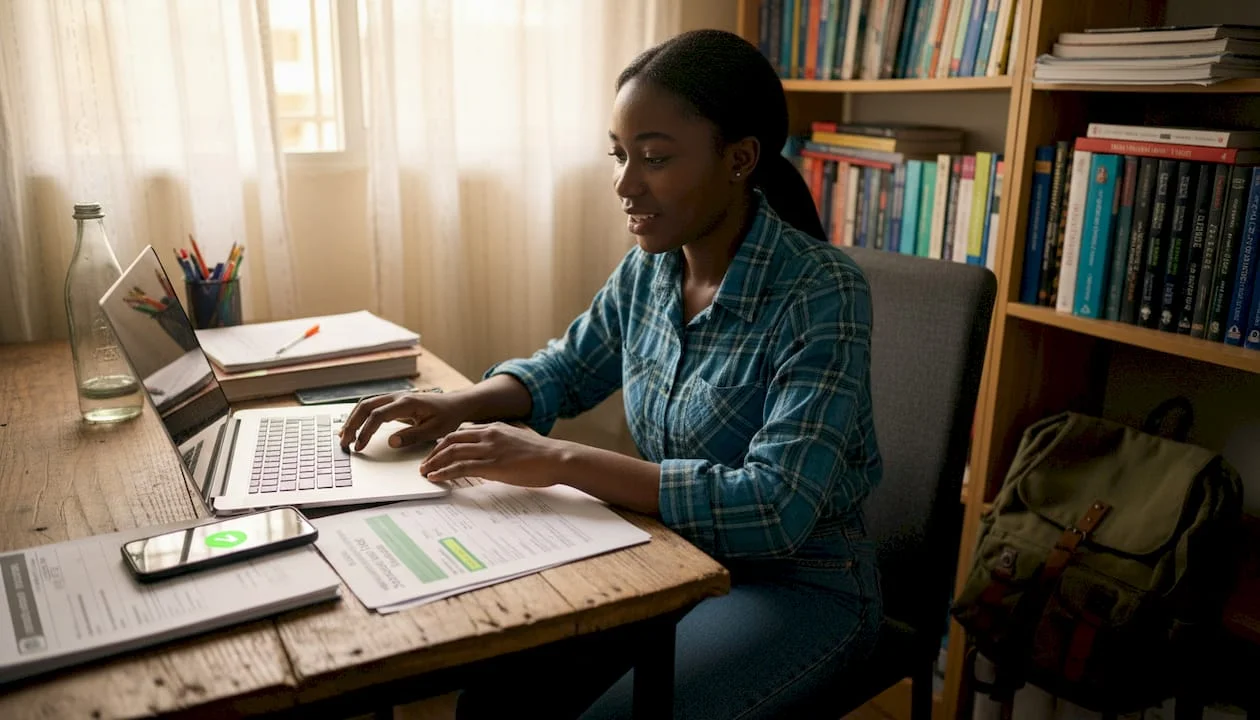 Student preparing Nigerian scholarship documents