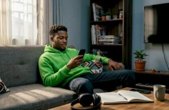 Young Nigerian reading entertainment news on phone