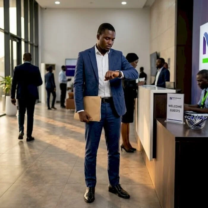 Nigerian candidate checks watch in reception