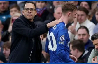 Cole Palmer comforted by Liam Rosenior.