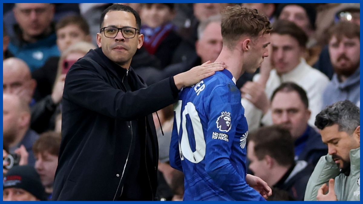 Cole Palmer comforted by Liam Rosenior.
