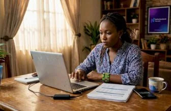 Nigerian entrepreneur checking analytics at home desk