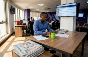 Editor tracking trending Nigeria news in newsroom