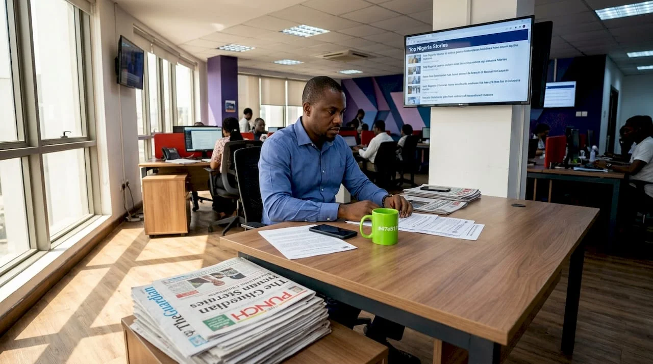 Editor tracking trending Nigeria news in newsroom