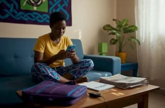 Nigerian woman reading news on her smartphone