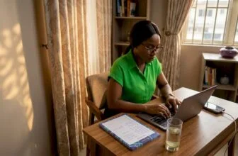 Nigerian woman using laptop for digital work