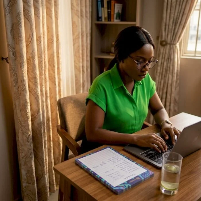 Nigerian woman using laptop for digital work