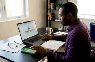 Person at home desk reading blocked content warning