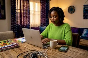 Young Nigerian blogger working at home