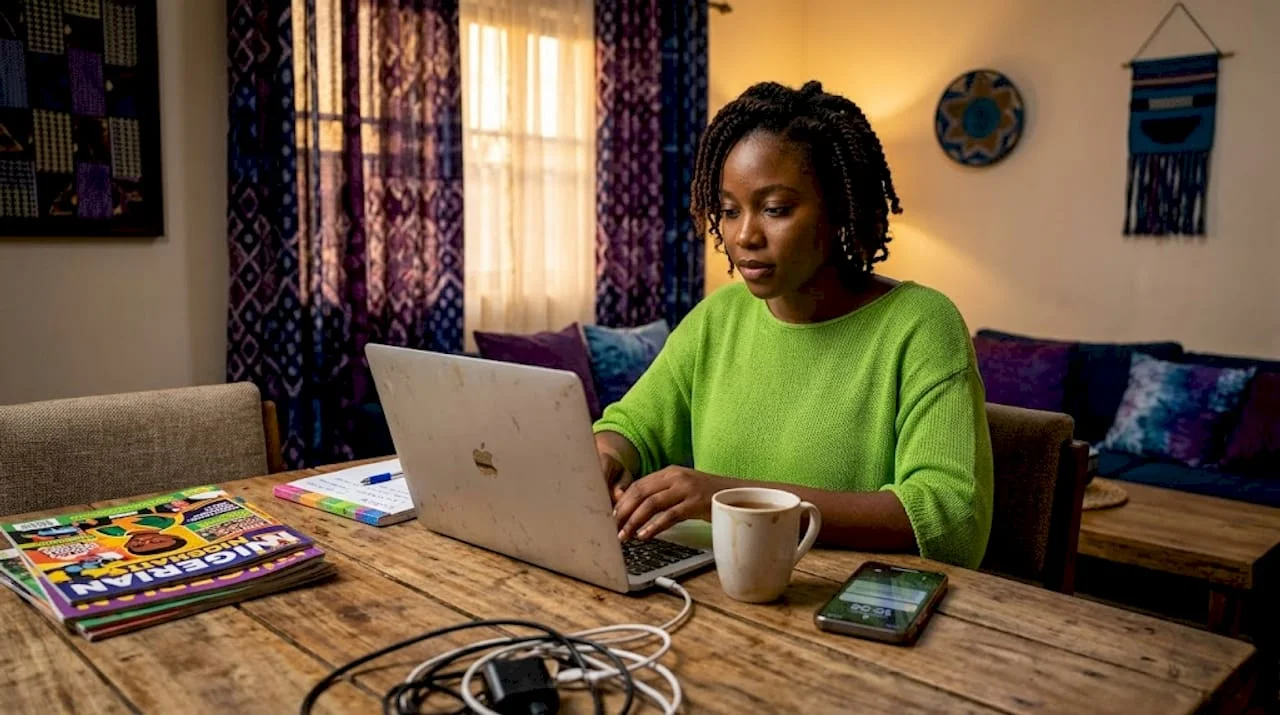 Young Nigerian blogger working at home