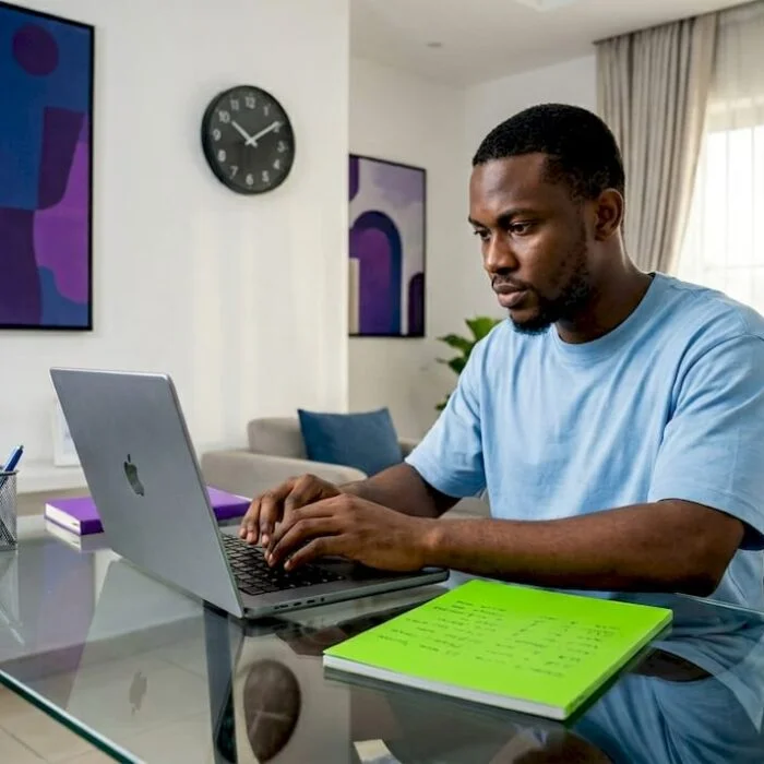 Nigerian young adult working at home desk