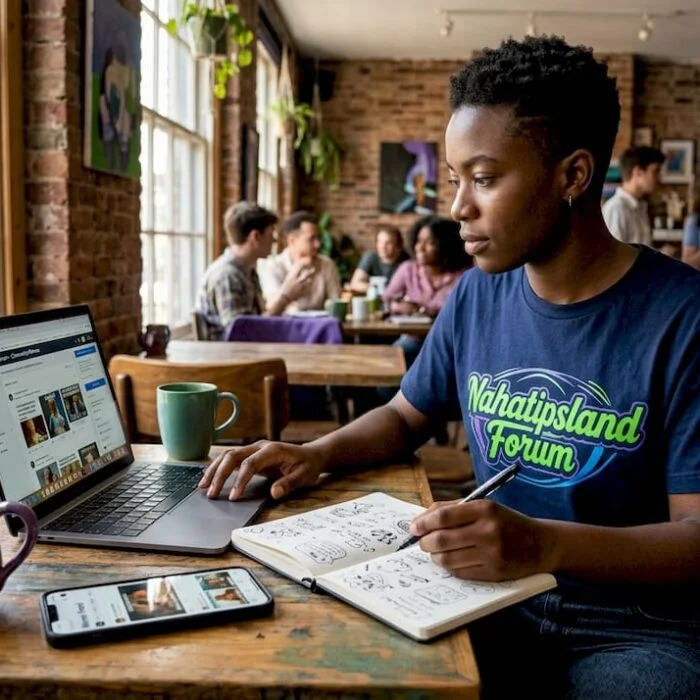 Person browsing memes on laptop at kitchen table