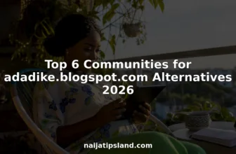 Woman browsing Nigerian online community forum at home