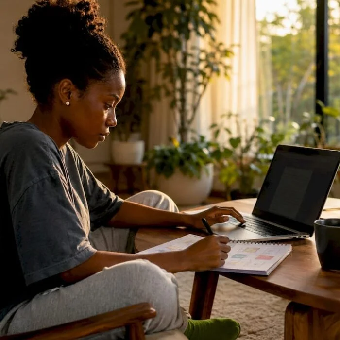 Woman studying using tablet for e-learning
