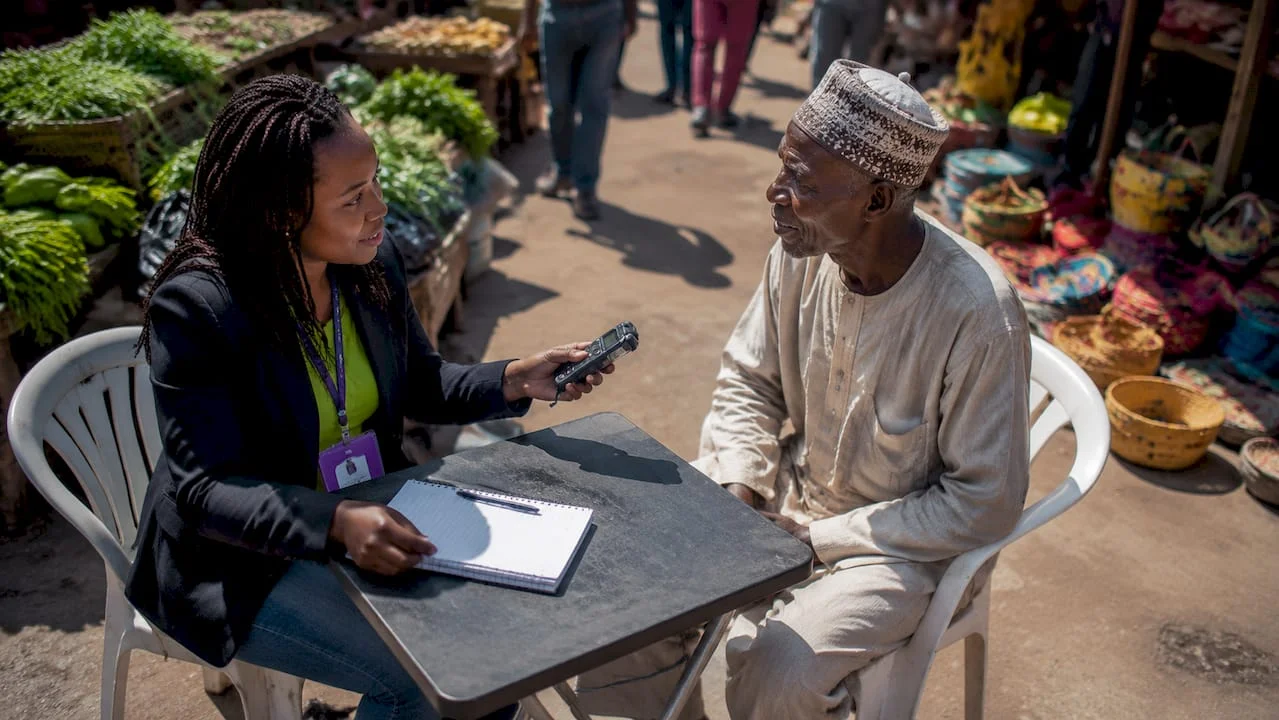 What Is Community Journalism? Principles and Impact 1 Community journalist interviewing elderly man outdoors