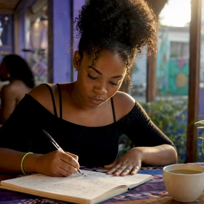 Female creator planning monetization strategy
