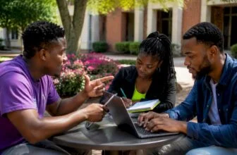 Students engaging in online debate study session