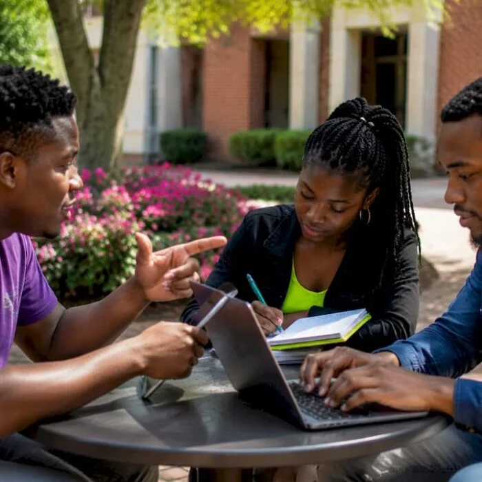 Students engaging in online debate study session