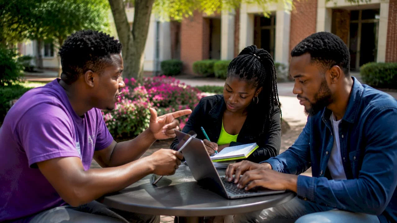 Students engaging in online debate study session