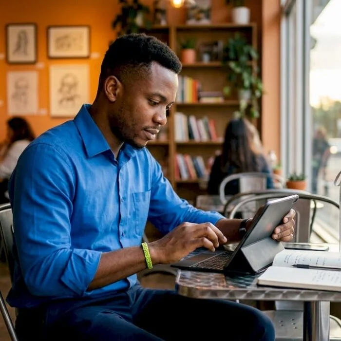 Nigerian professional working at home desk