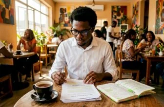 Young Nigerian man studying job interview materials