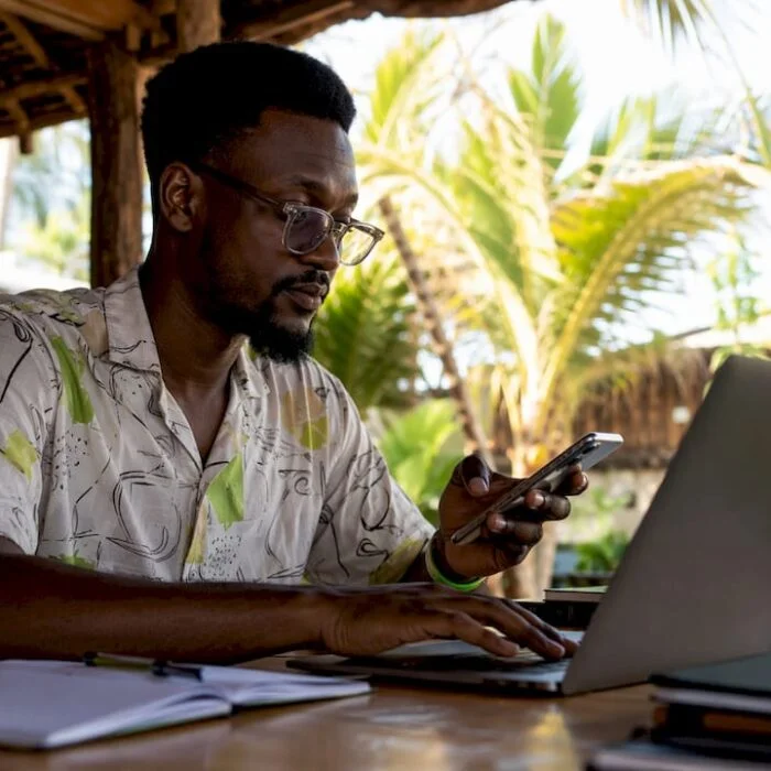 Nigerian man engaging with online community forum