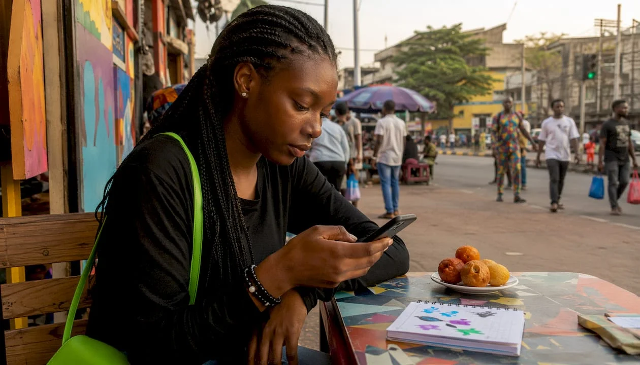 Shareable Content for Nigerian Forums: Quick Templates 1 Nigerian woman typing shareable forum post on phone