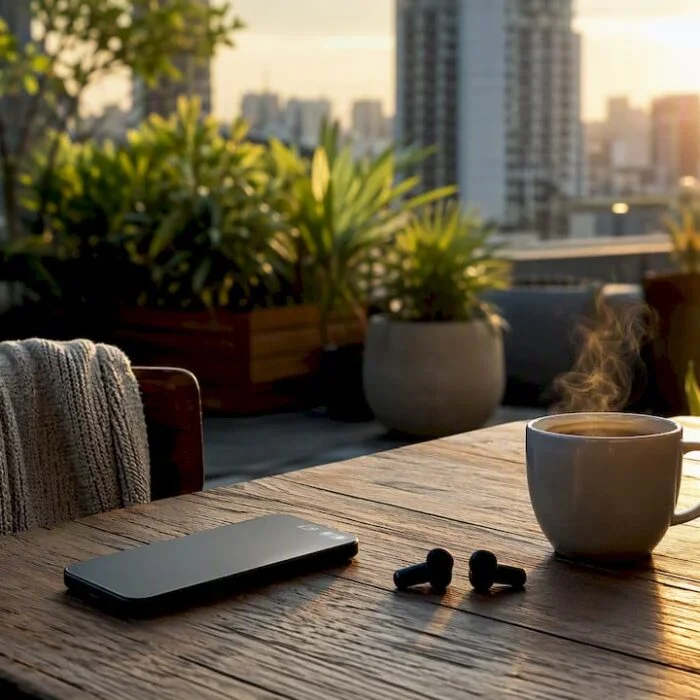 Minimalist home office with tech accessories