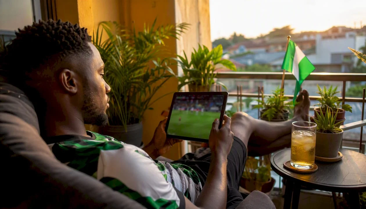 Nigerian fan watching Super Eagles football match