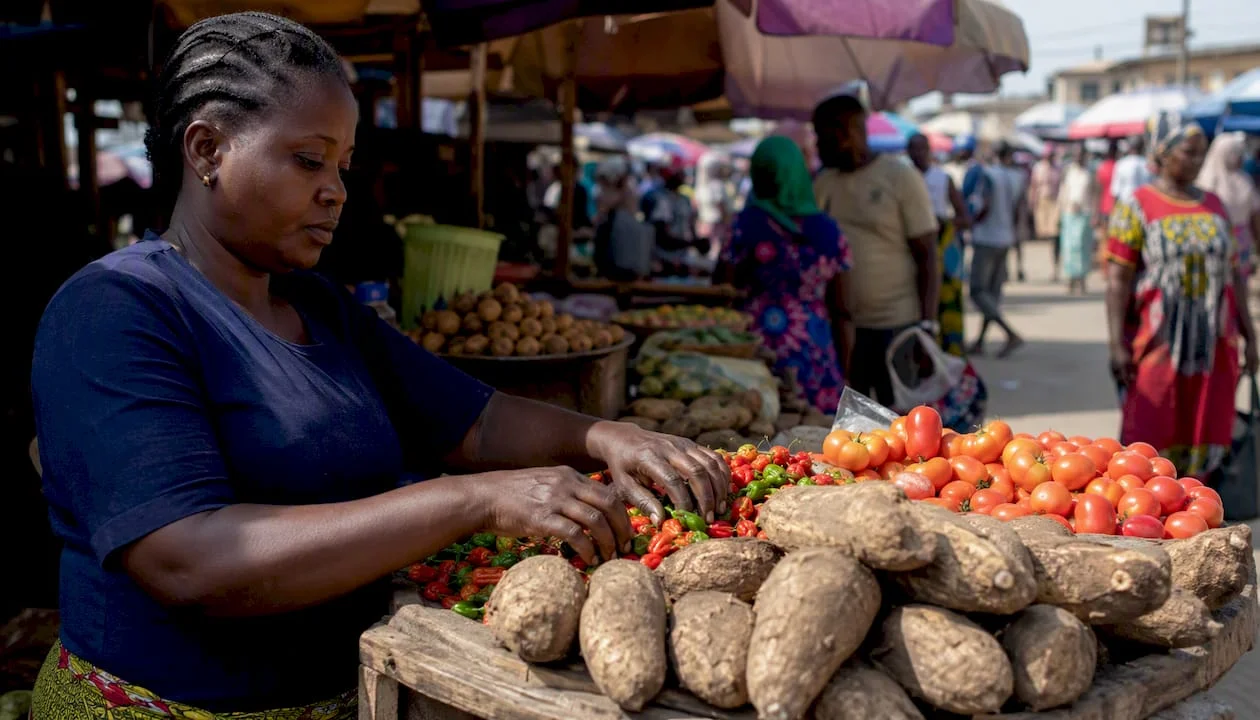 Poverty in Nigeria 2026: What the Data Really Shows 1 Food vendor arranging produce in Nigerian market