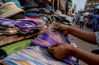Close-up of Nigerian streetwear fabrics and accessories
