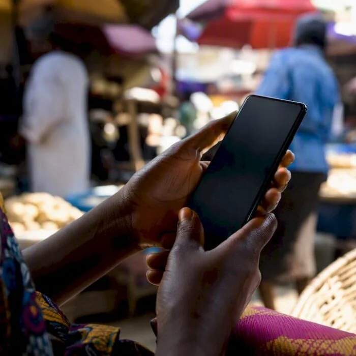 Hands holding phone for online shopping