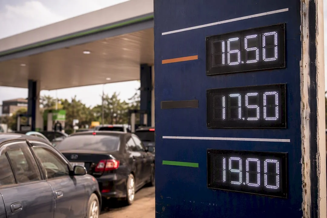 Fuel price board at petrol station